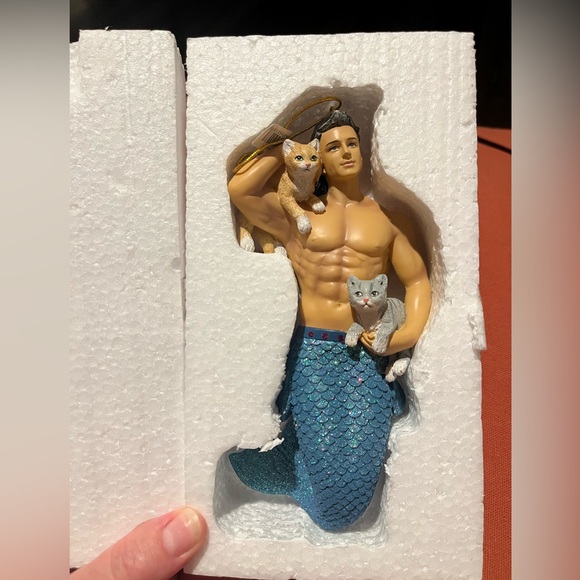 Rare December Diamonds Pet the Puss Blue Merman Cats Ornament - Picture 4 of 4
